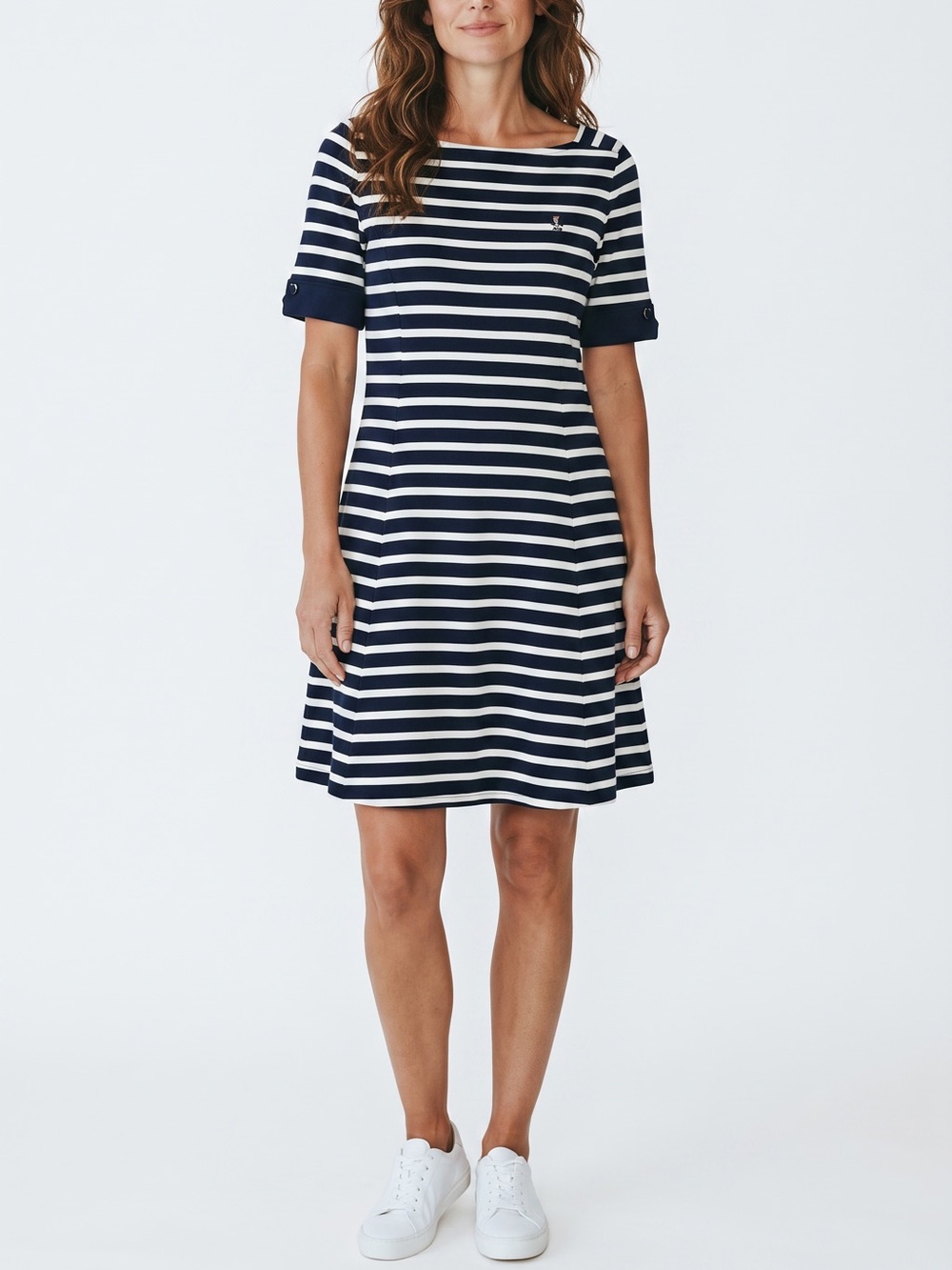 Nautical Women's Navy White Striped Knit Dress Size M 3/4 NWOT